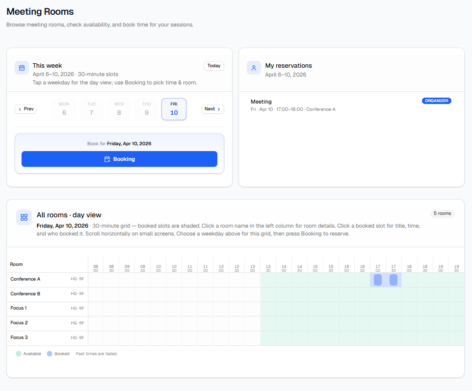 Meeting Rooms page overview