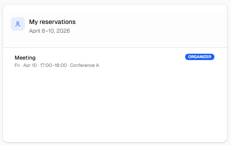 My reservations list with Organizer or Invited badges